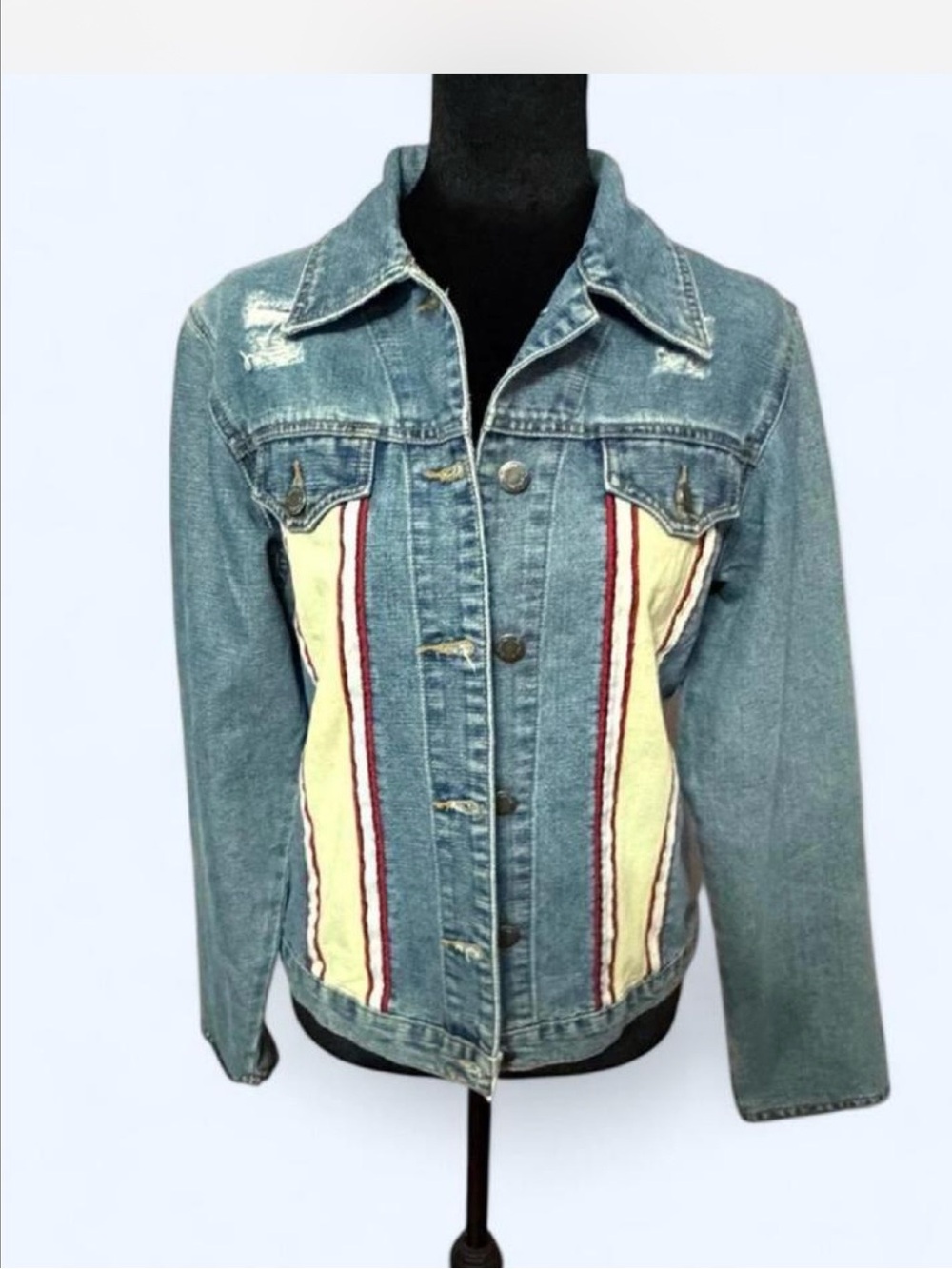 Comfort Denim Women’s XL Retro Stripe Denim Trucker Jacket Y2K